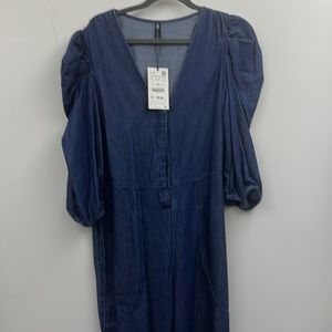 Zara cotton denim belted jumpsuit